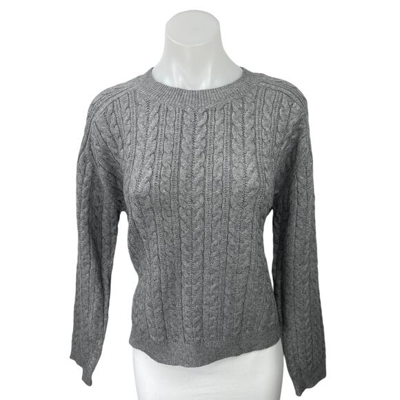NEW Truth by Republic Gray Heather Flannel Cable Knit Pullover Sweater Top Sz S - Picture 1 of 4